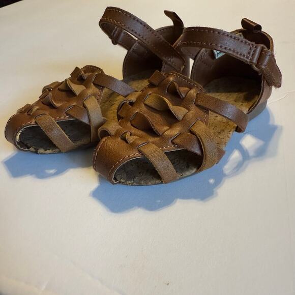 OshKosh Brown Leather Fisherman Retro Cork Sandals Toddler Girls Sz 5 Adjustable - Picture 1 of 14